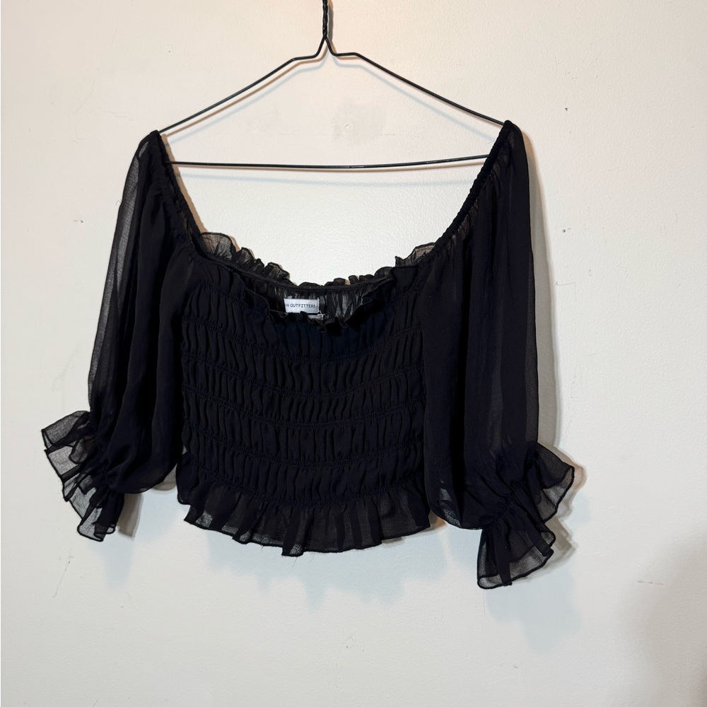Urban Outfitters Sheer Black Crop Top Blouse Size M Off Shoulder